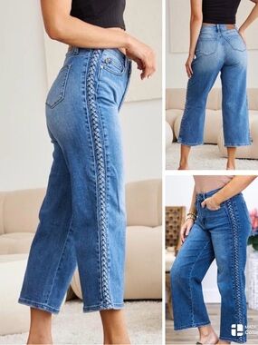 Judy Blue wide leg crop with braided detail